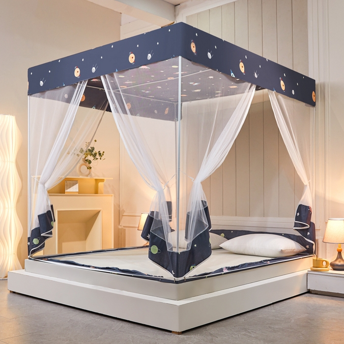 91家纺网 家纺一手货源 找家纺 千逸虹 2026新款卡通加密加大全底坐床遮光防摔回底蚊帐 太空-回底