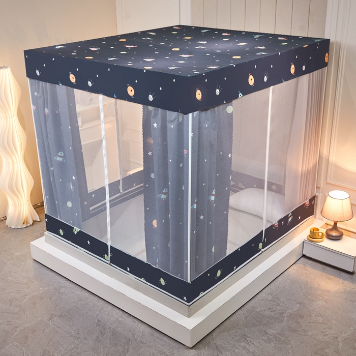 91家纺网 家纺一手货源 找家纺 千逸虹 2026新款卡通加密加大全底坐床遮光防摔回底蚊帐 太空-回底