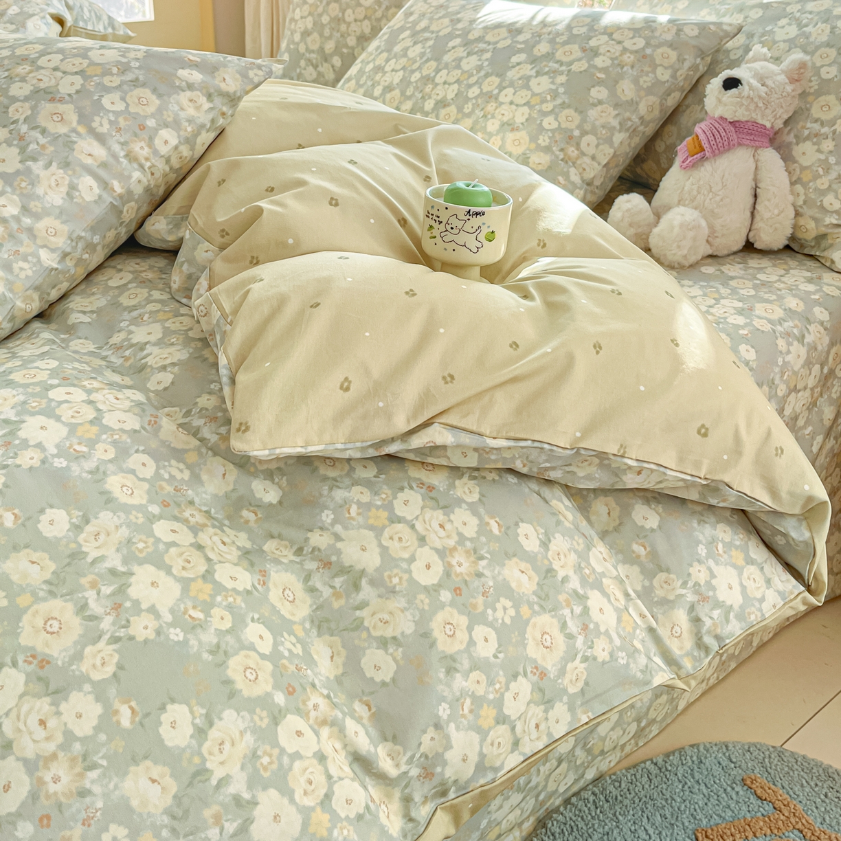 91家纺网 家纺一手货源 找家纺 寻米 2026新款13070全棉纯棉印花单床笠床笠单件-风格二 繁花-绿