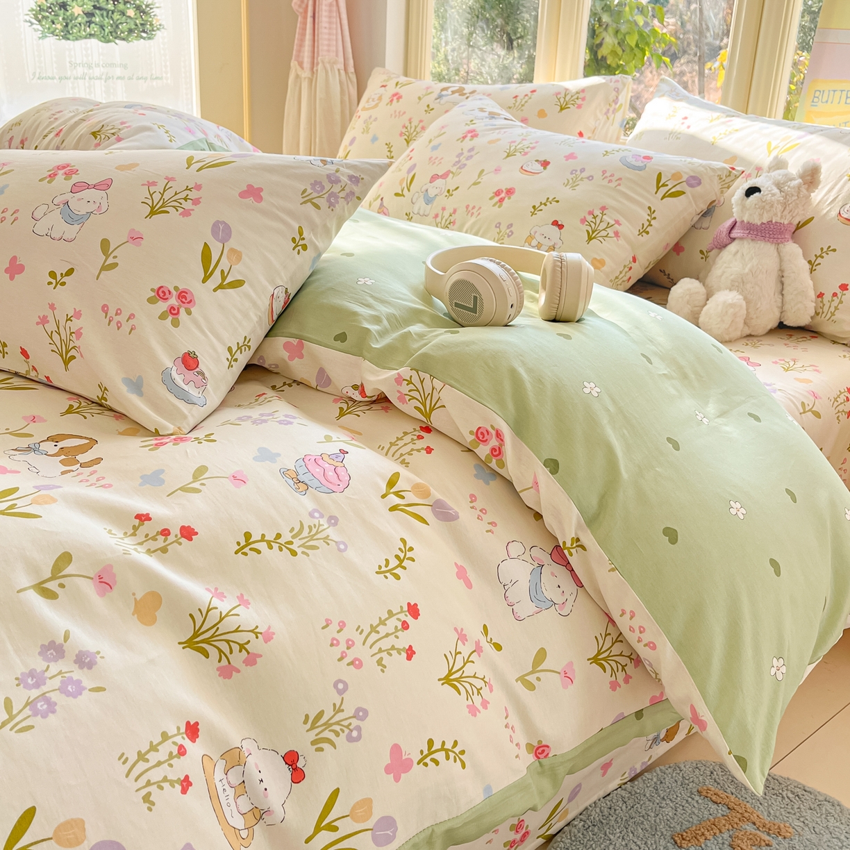 91家纺网 家纺一手货源 找家纺 寻米 2026新款13070全棉纯棉印花单床笠床笠单件-风格二 花园小狗