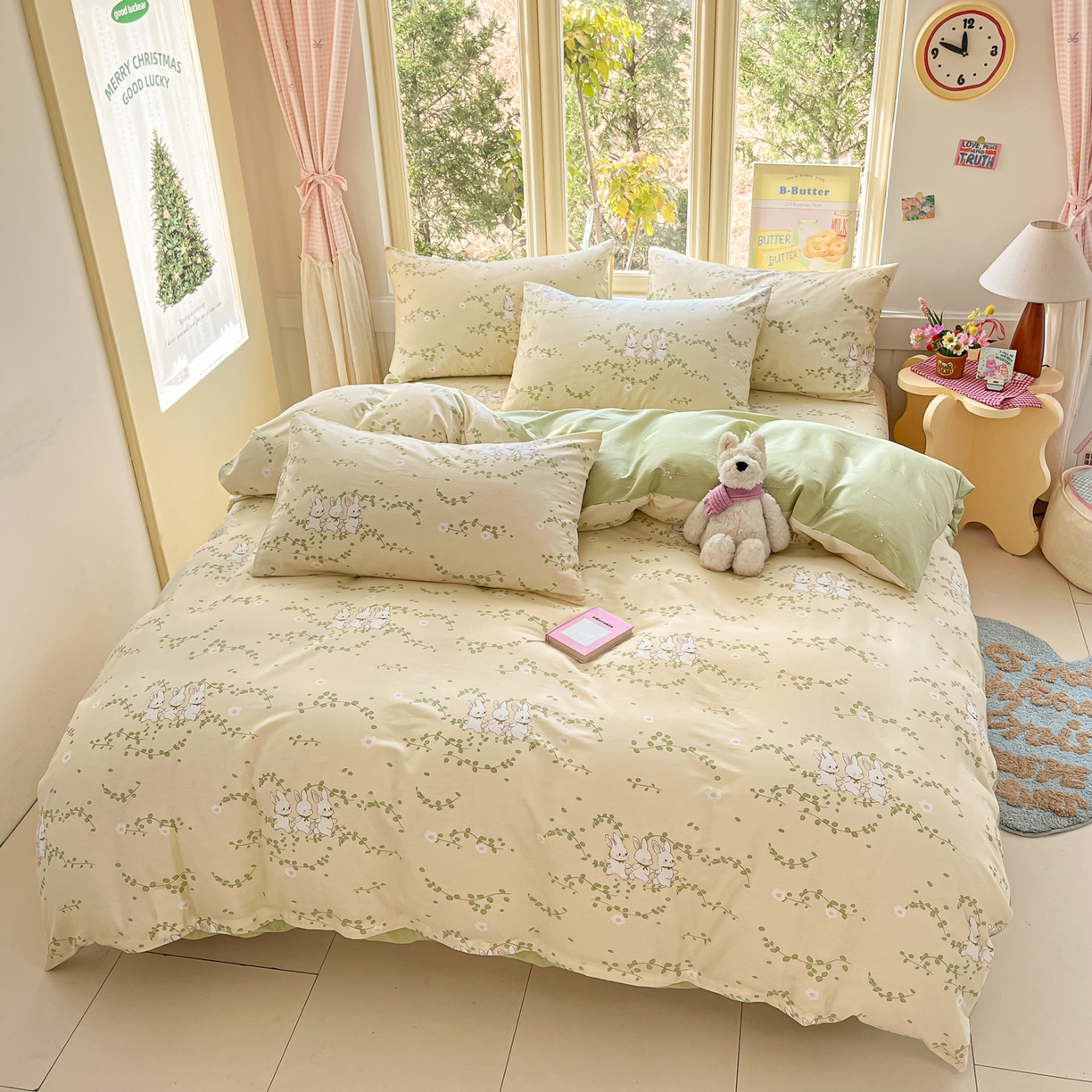 91家纺网 家纺一手货源 找家纺 寻米 2026新款13070全棉纯棉印花单床笠床笠单件-风格二 花园小兔