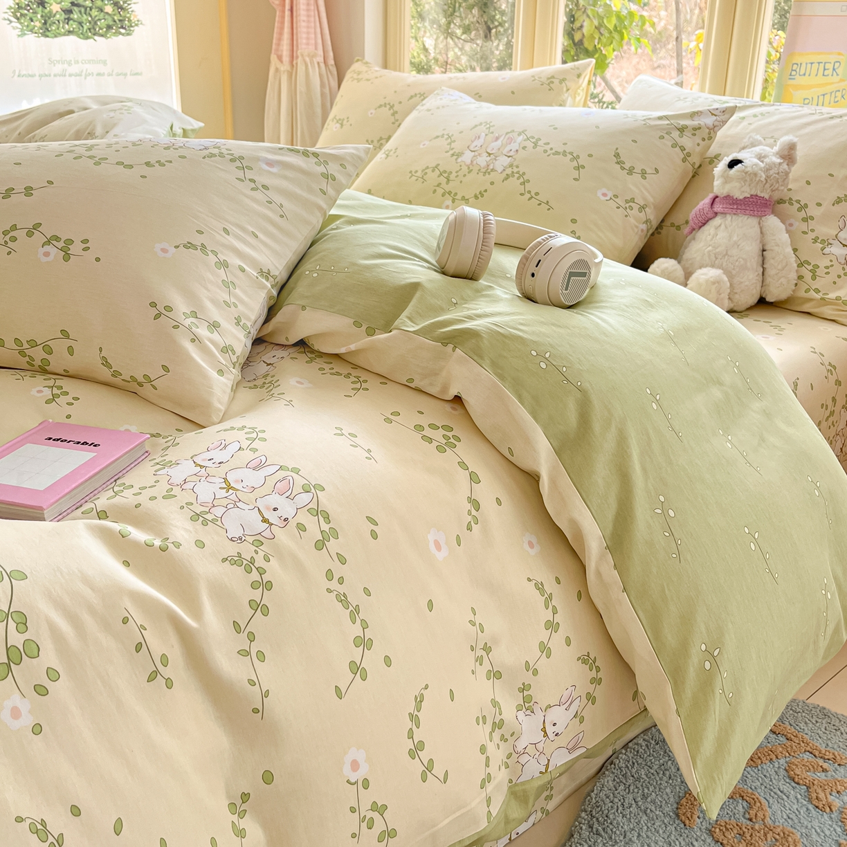 91家纺网 家纺一手货源 找家纺 寻米 2026新款13070全棉纯棉印花单床笠床笠单件-风格二 花园小兔