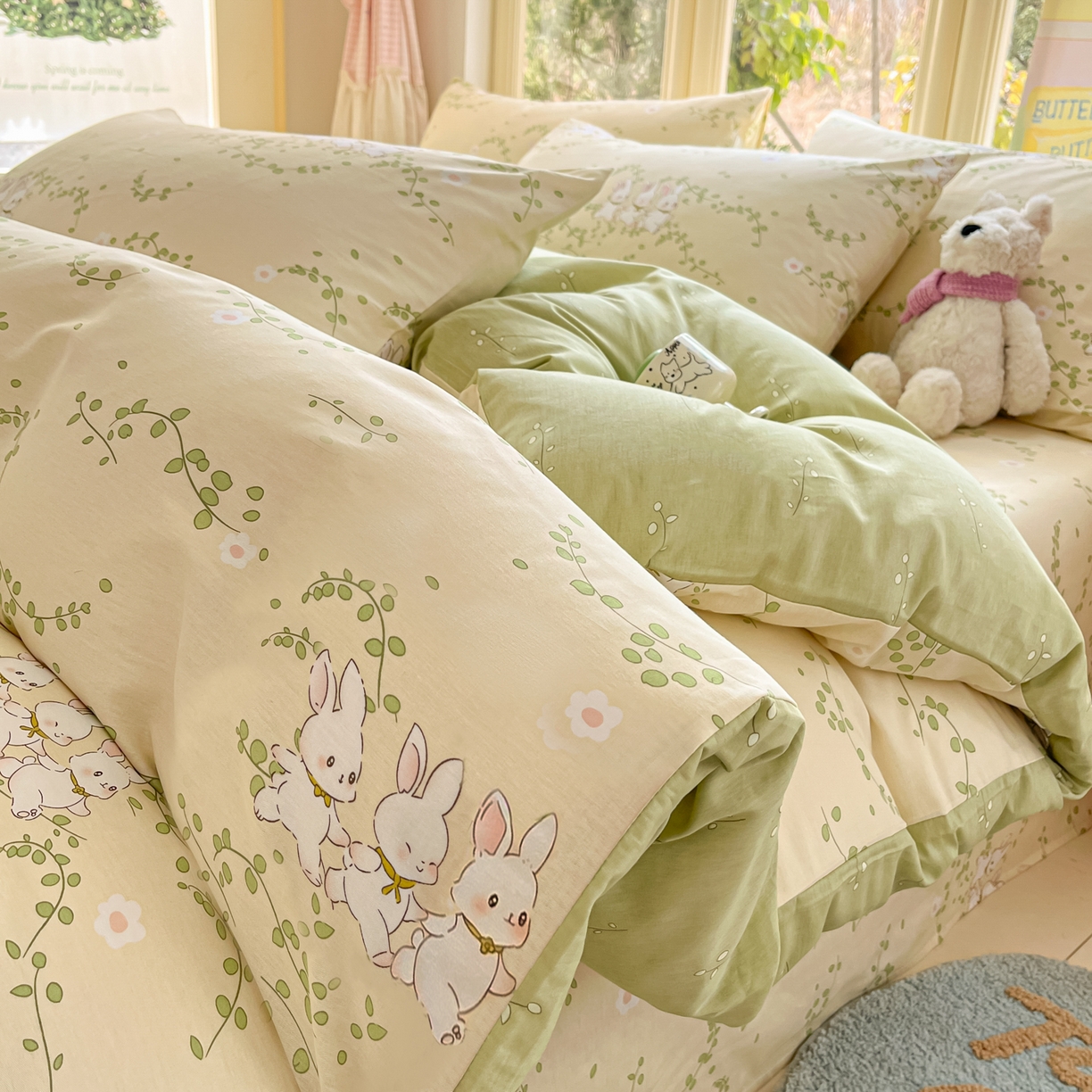 91家纺网 家纺一手货源 找家纺 寻米 2026新款13070全棉纯棉印花单床笠床笠单件-风格二 花园小兔