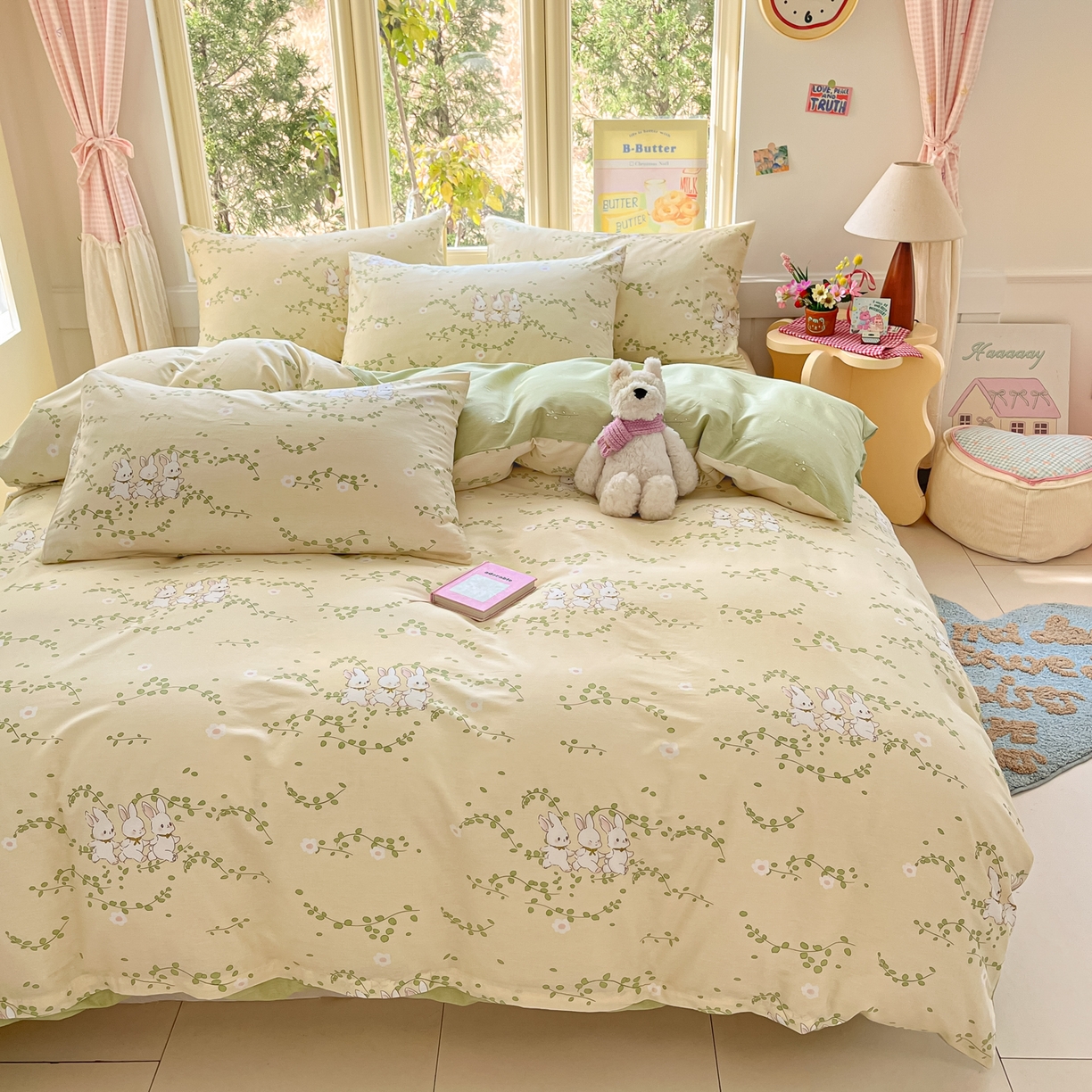 91家纺网 家纺一手货源 找家纺 寻米 2026新款13070全棉纯棉印花单床笠床笠单件-风格二 花园小兔