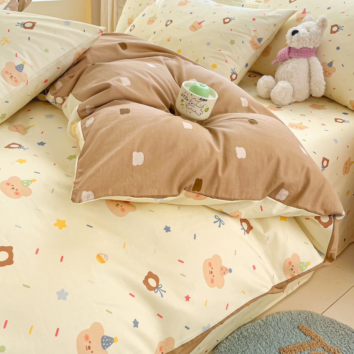 91家纺网 家纺一手货源 找家纺 寻米 2026新款13070全棉纯棉印花单床笠床笠单件-风格二 黄油小熊