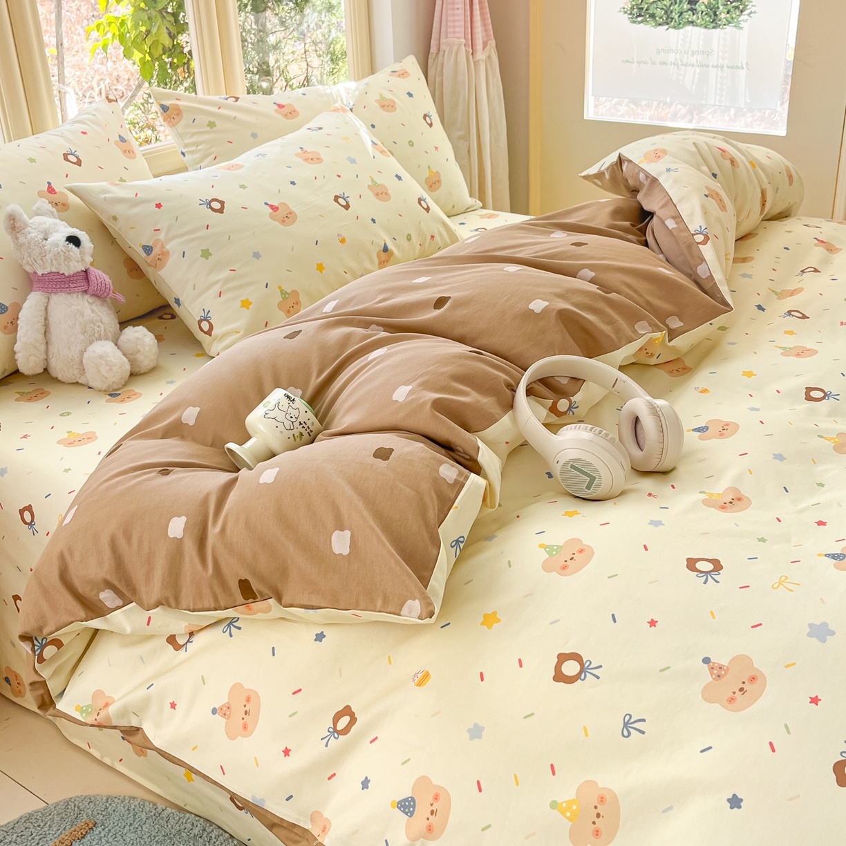 91家纺网 家纺一手货源 找家纺 寻米 2026新款13070全棉纯棉印花单床笠床笠单件-风格二 黄油小熊