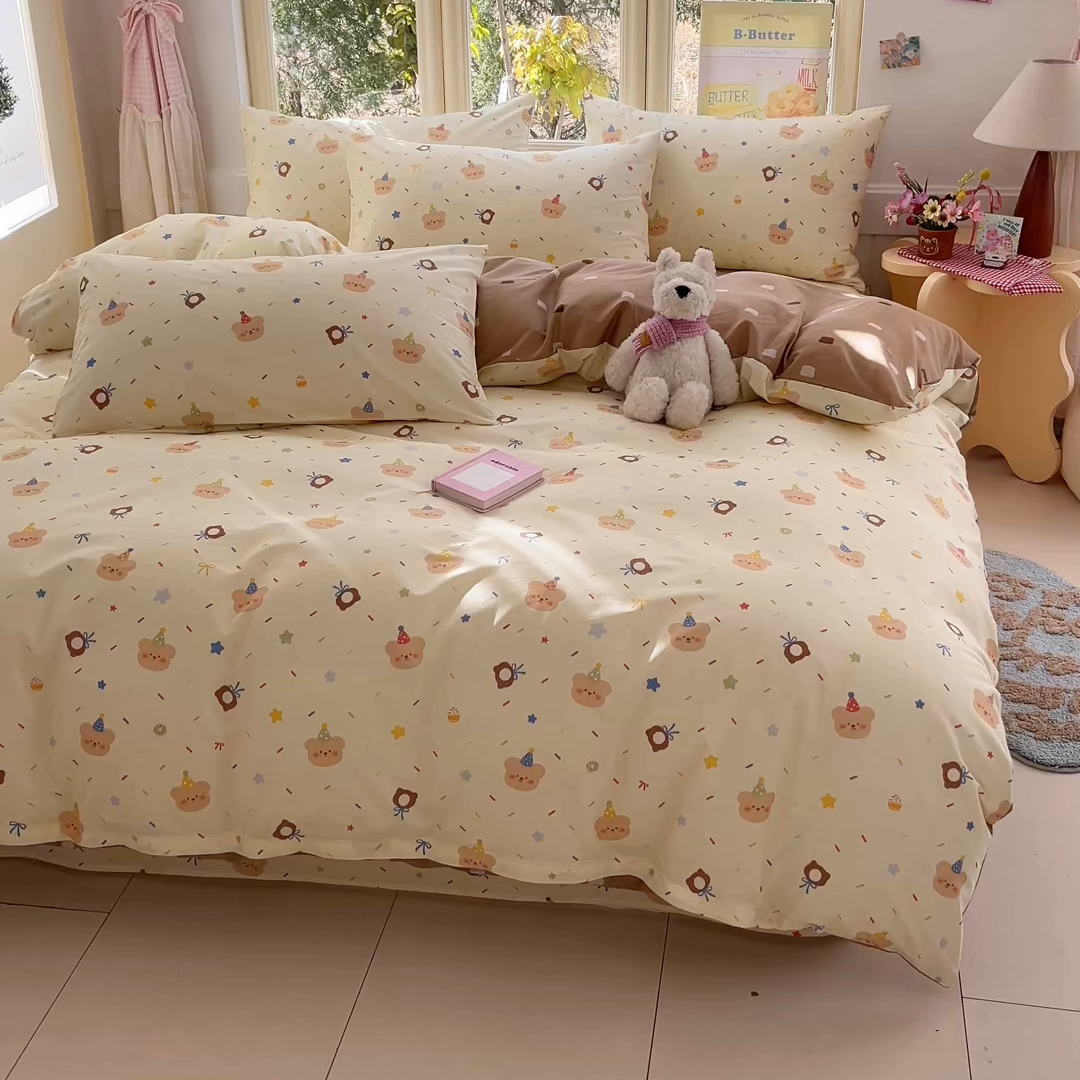 91家纺网 家纺一手货源 找家纺 寻米 2026新款13070全棉纯棉印花单床笠床笠单件-风格二 黄油小熊