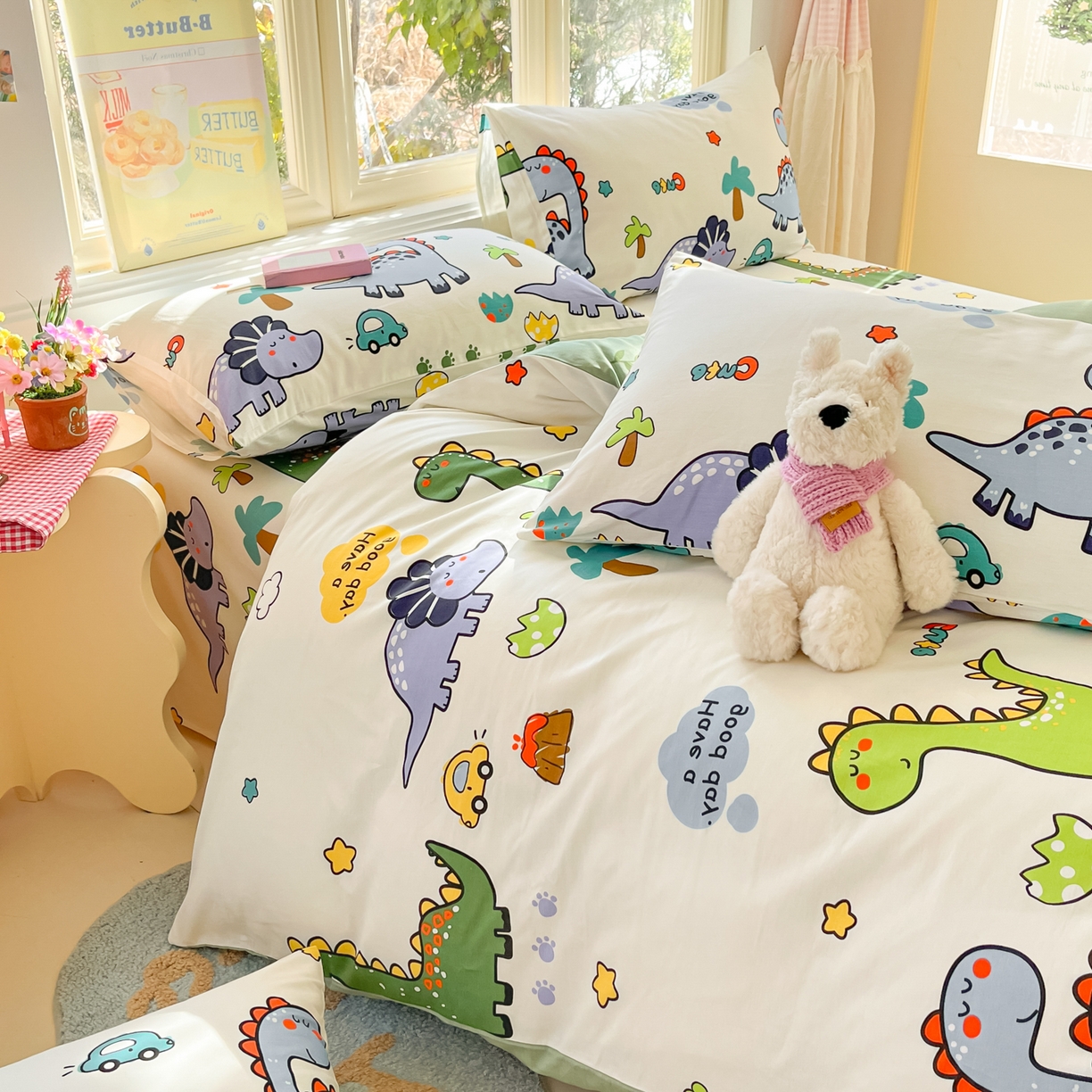 91家纺网 家纺一手货源 找家纺 寻米 2026新款13070全棉纯棉印花单床笠床笠单件-风格二 恐龙乐园