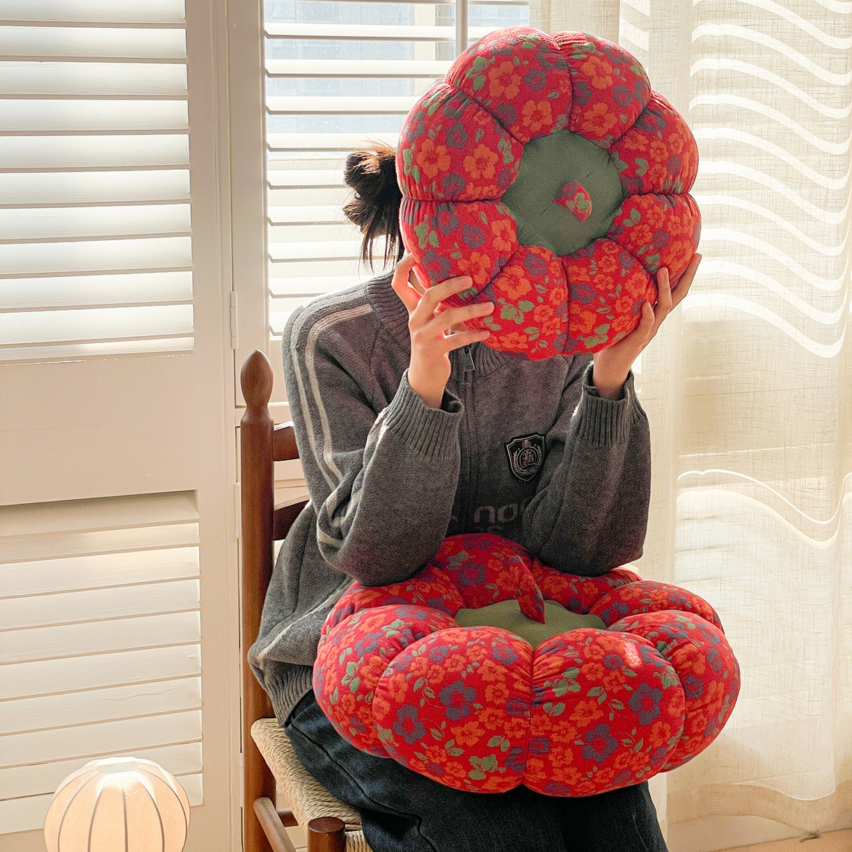 91家纺网 家纺一手货源 找家纺 亦帆枕芯 2026新款全棉多层纱南瓜坐垫抱枕榻榻米坐垫超柔软支撑 红南瓜