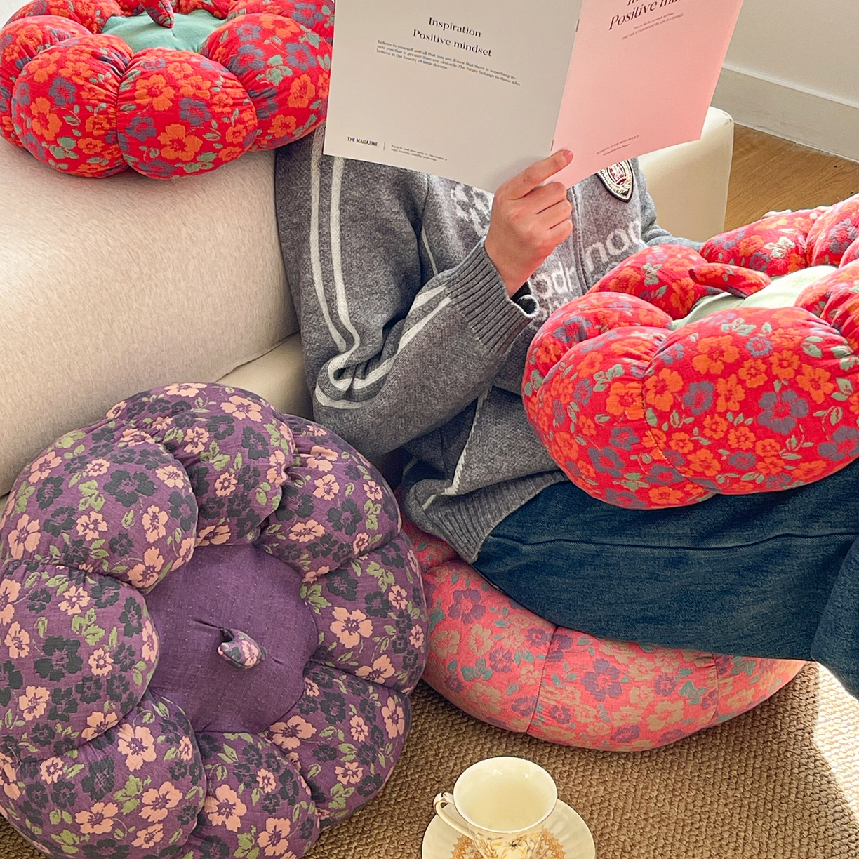 91家纺网 家纺一手货源 找家纺 亦帆枕芯 2026新款全棉多层纱南瓜坐垫抱枕榻榻米坐垫超柔软支撑 红南瓜