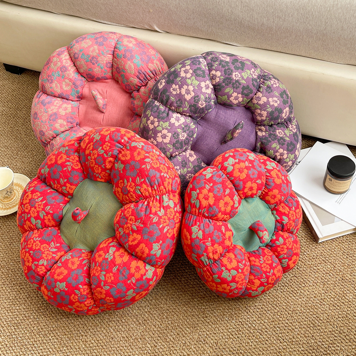 91家纺网 家纺一手货源 找家纺 亦帆枕芯 2026新款全棉多层纱南瓜坐垫抱枕榻榻米坐垫超柔软支撑 紫南瓜