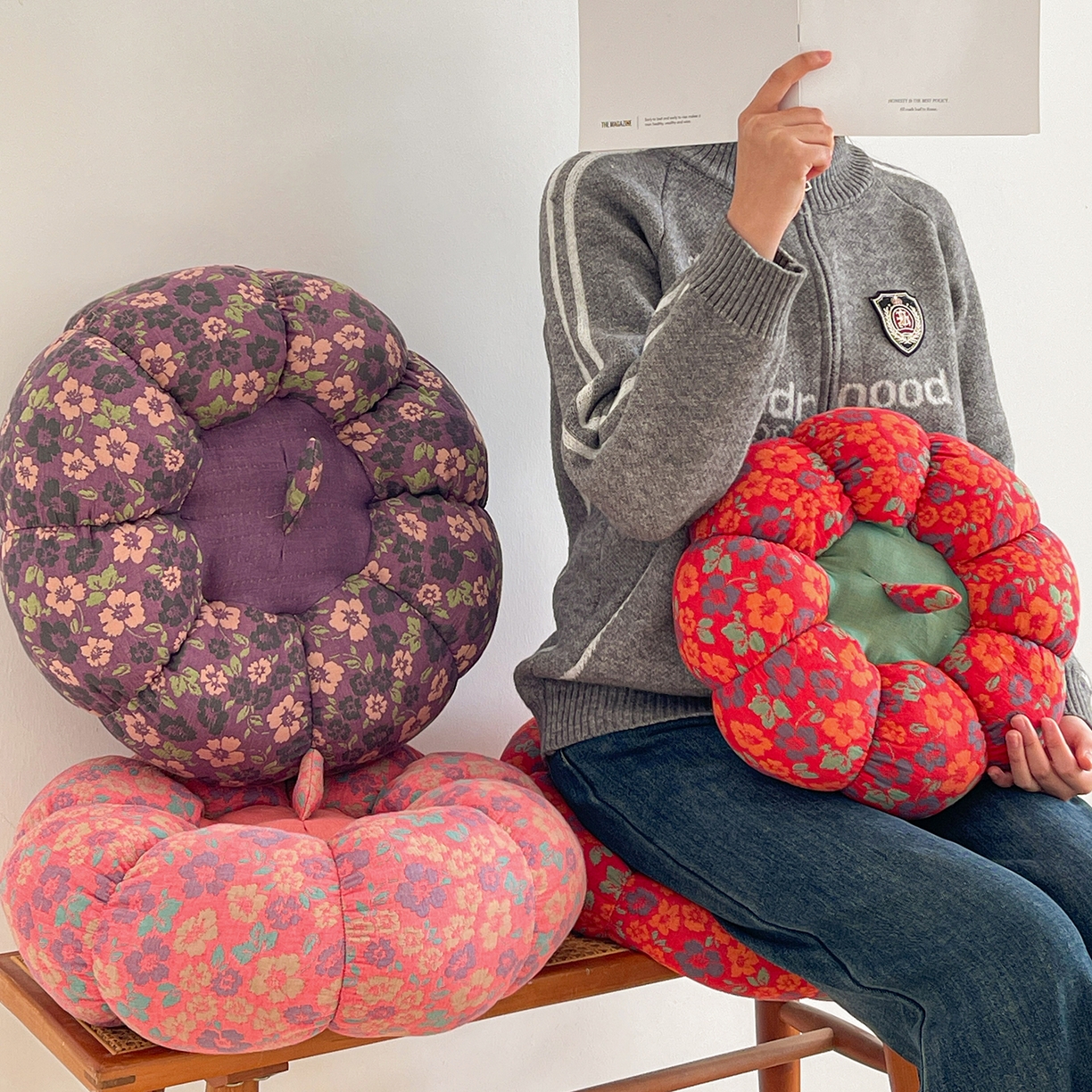 91家纺网 家纺一手货源 找家纺 亦帆枕芯 2026新款全棉多层纱南瓜坐垫抱枕榻榻米坐垫超柔软支撑 红南瓜