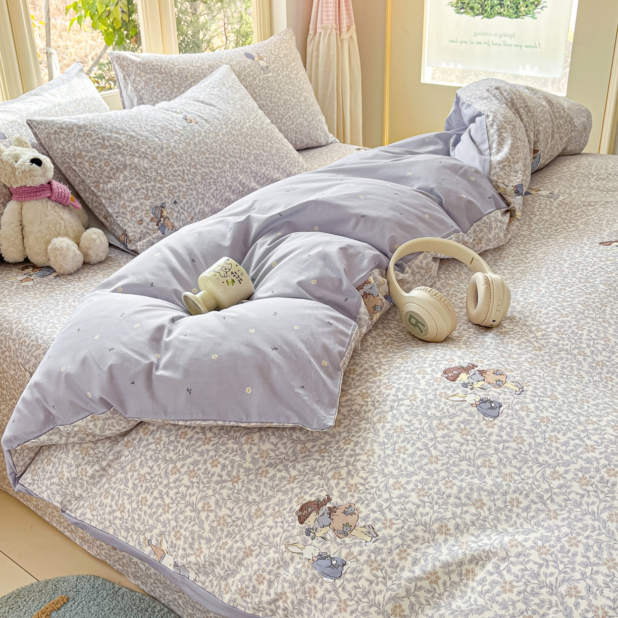 91家纺网 家纺一手货源 找家纺 寻米 2026新款13070全棉纯棉印花单床笠床笠单件-风格二 萌兔花园