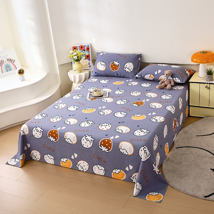 91家纺网 家纺一手货源 找家纺 爱彼家纺 2026新款古艺粗纱老粗布加厚加密凉席席子床单三件套 草莓多多