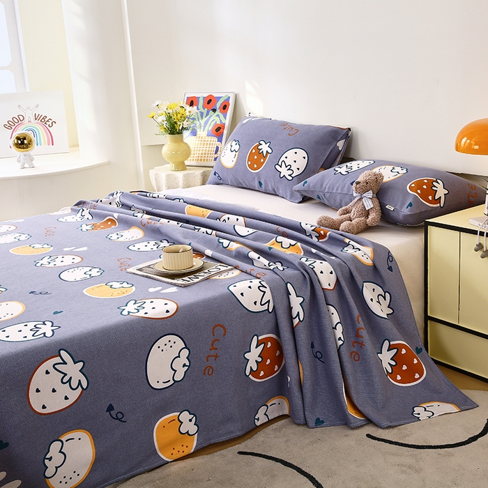 91家纺网 家纺一手货源 找家纺 爱彼家纺 2026新款古艺粗纱老粗布加厚加密凉席席子床单三件套 草莓多多