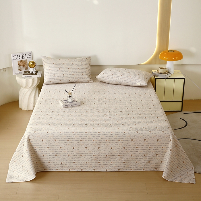 91家纺网 家纺一手货源 找家纺 爱彼家纺 2026新款古艺粗纱老粗布加厚加密凉席席子床单三件套 字母小熊