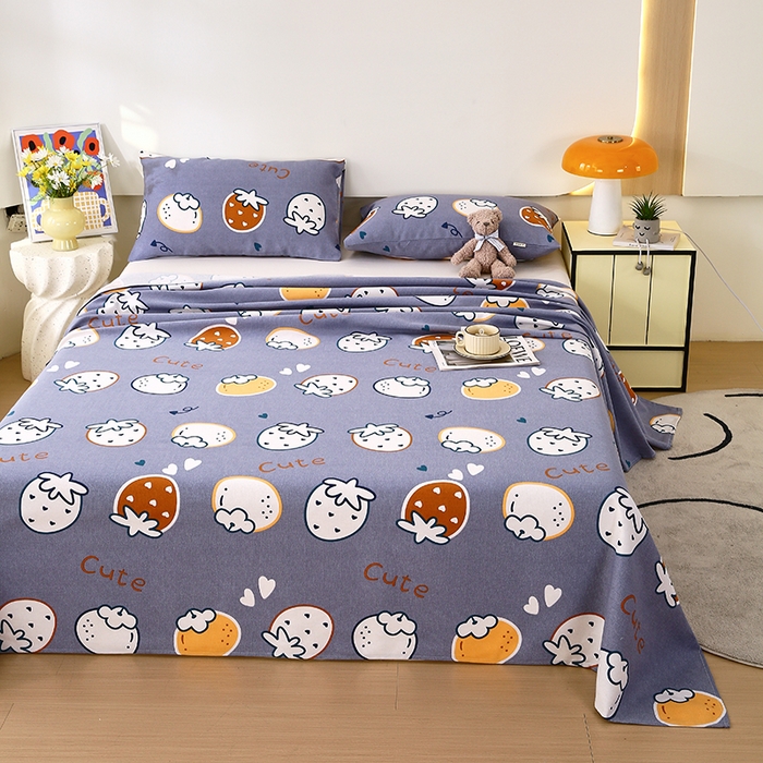 91家纺网 家纺一手货源 找家纺 爱彼家纺 2026新款古艺粗纱老粗布加厚加密凉席席子床单三件套 草莓多多