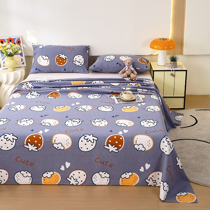 91家纺网 家纺一手货源 找家纺 爱彼家纺 2026新款古艺粗纱老粗布加厚加密凉席席子床单三件套 草莓多多