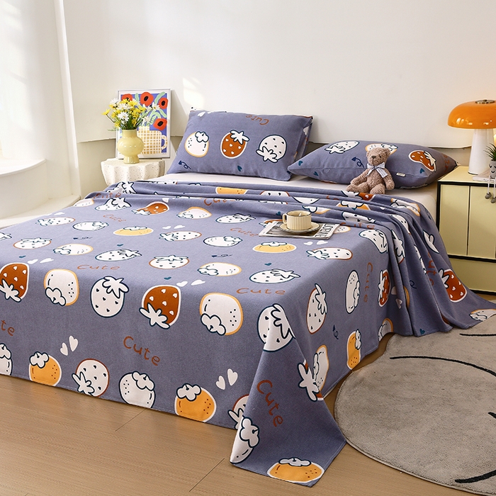 91家纺网 家纺一手货源 找家纺 爱彼家纺 2026新款古艺粗纱老粗布加厚加密凉席席子床单三件套 草莓多多