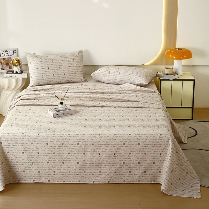 91家纺网 家纺一手货源 找家纺 爱彼家纺 2026新款古艺粗纱老粗布加厚加密凉席席子床单三件套 字母小熊