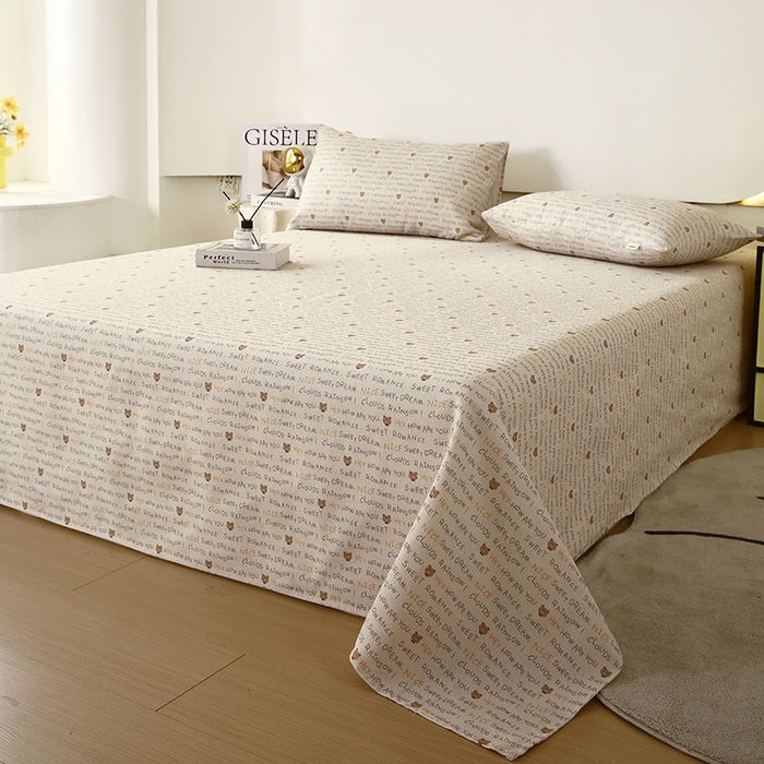 91家纺网 家纺一手货源 找家纺 爱彼家纺 2026新款古艺粗纱老粗布加厚加密凉席席子床单三件套 字母小熊