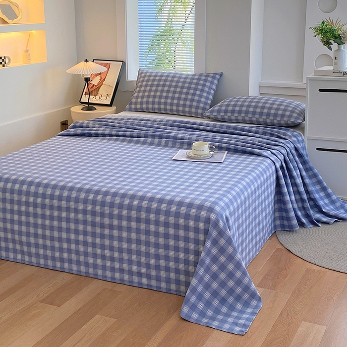 91家纺网 家纺一手货源 找家纺 爱彼家纺 2026新款古艺粗纱老粗布加厚加密凉席席子床单三件套 千叶蓝