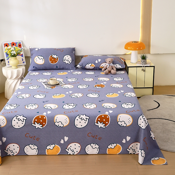 91家纺网 家纺一手货源 找家纺 爱彼家纺 2026新款古艺粗纱老粗布加厚加密凉席席子床单三件套 草莓多多