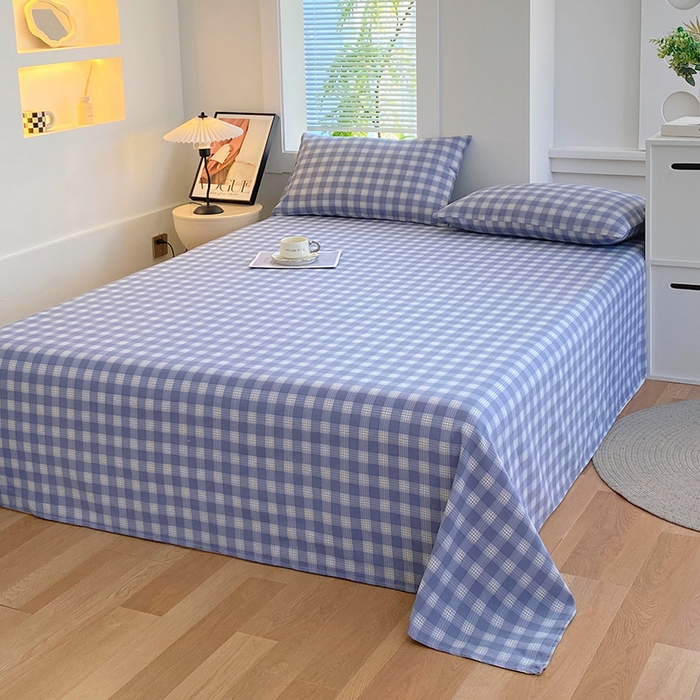 91家纺网 家纺一手货源 找家纺 爱彼家纺 2026新款古艺粗纱老粗布加厚加密凉席席子床单三件套 千叶蓝