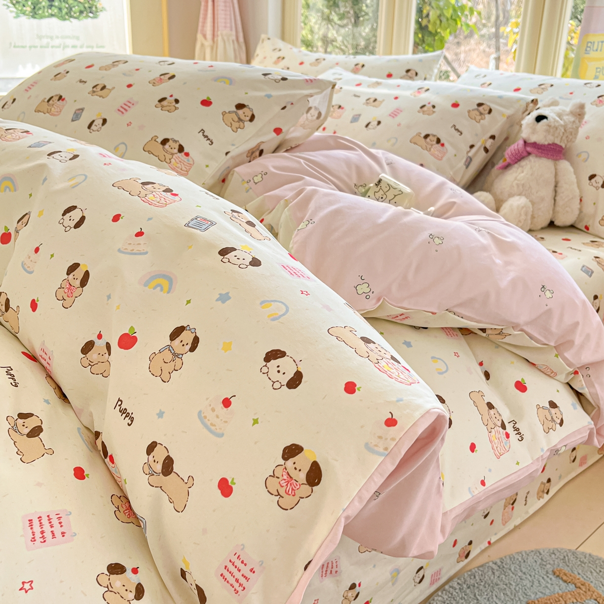 91家纺网 家纺一手货源 找家纺 寻米 2026新款13070全棉纯棉印花单床笠床笠单件-风格二 奶酪小狗