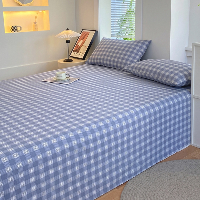 91家纺网 家纺一手货源 找家纺 爱彼家纺 2026新款古艺粗纱老粗布加厚加密凉席席子床单三件套 千叶蓝