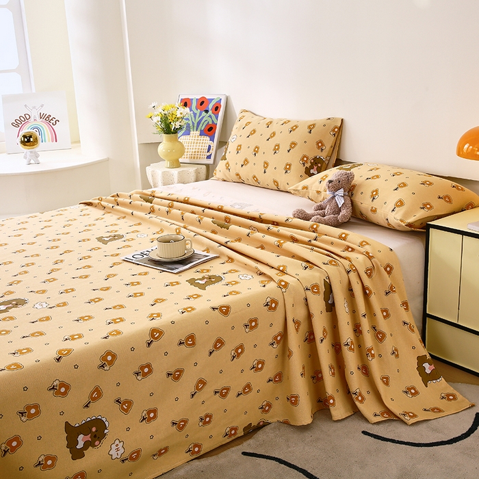 91家纺网 家纺一手货源 找家纺 爱彼家纺 2026新款古艺粗纱老粗布加厚加密凉席席子床单三件套 呆呆恐龙