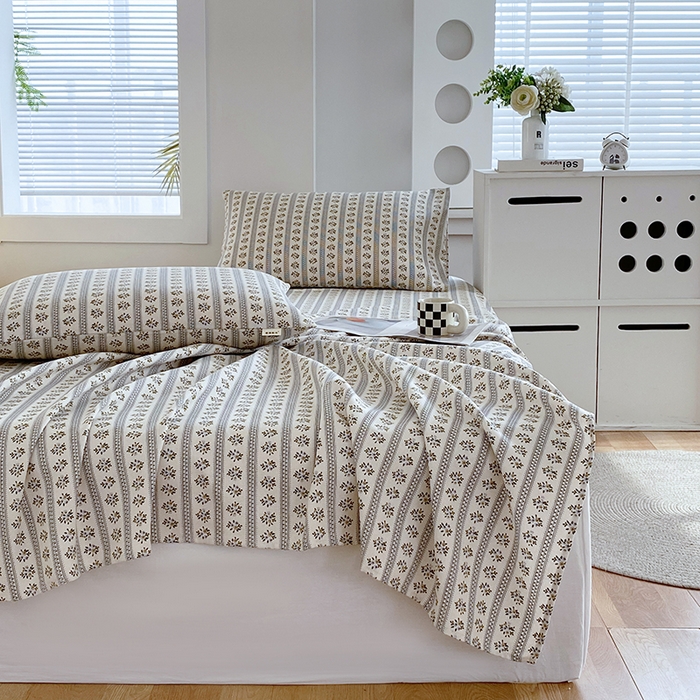 91家纺网 家纺一手货源 找家纺 爱彼家纺 2026新款古艺粗纱老粗布加厚加密凉席席子床单三件套 陌微