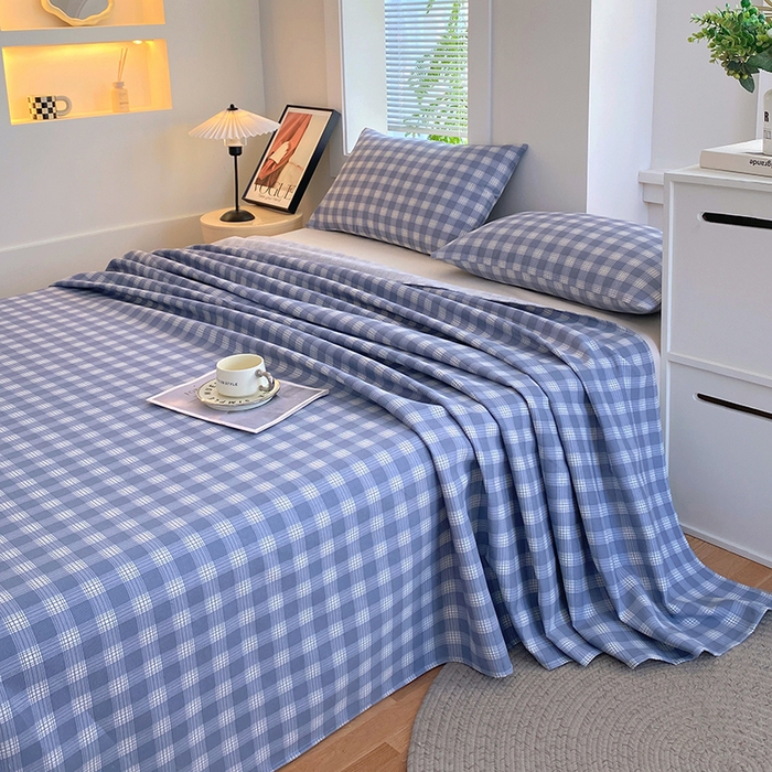 91家纺网 家纺一手货源 找家纺 爱彼家纺 2026新款古艺粗纱老粗布加厚加密凉席席子床单三件套 千叶蓝