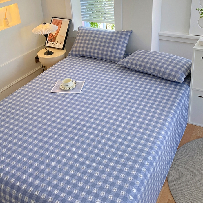 91家纺网 家纺一手货源 找家纺 爱彼家纺 2026新款古艺粗纱老粗布加厚加密凉席席子床单三件套 千叶蓝