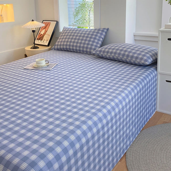 91家纺网 家纺一手货源 找家纺 爱彼家纺 2026新款古艺粗纱老粗布加厚加密凉席席子床单三件套 千叶蓝