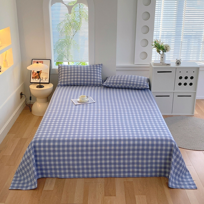 91家纺网 家纺一手货源 找家纺 爱彼家纺 2026新款古艺粗纱老粗布加厚加密凉席席子床单三件套 千叶蓝