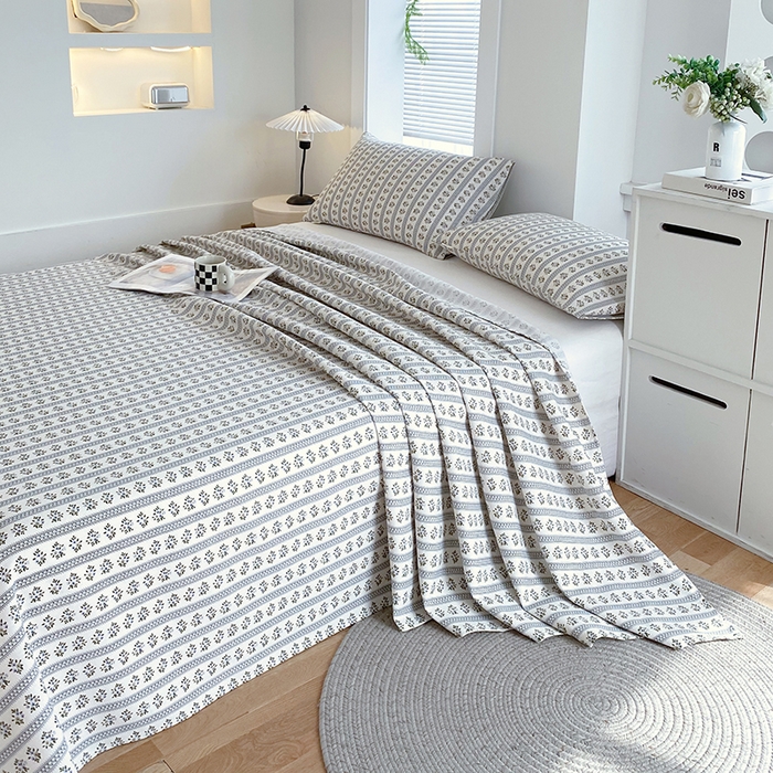 91家纺网 家纺一手货源 找家纺 爱彼家纺 2026新款古艺粗纱老粗布加厚加密凉席席子床单三件套 陌微