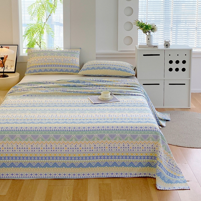 91家纺网 家纺一手货源 找家纺 爱彼家纺 2026新款古艺粗纱老粗布加厚加密凉席席子床单三件套 雅兰特