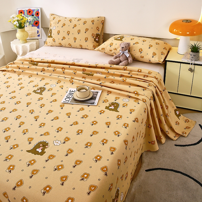 91家纺网 家纺一手货源 找家纺 爱彼家纺 2026新款古艺粗纱老粗布加厚加密凉席席子床单三件套 呆呆恐龙