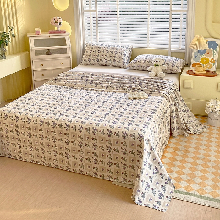 91家纺网 家纺一手货源 找家纺 爱彼家纺 2026新款古艺粗纱老粗布加厚加密凉席席子床单三件套 半蕾