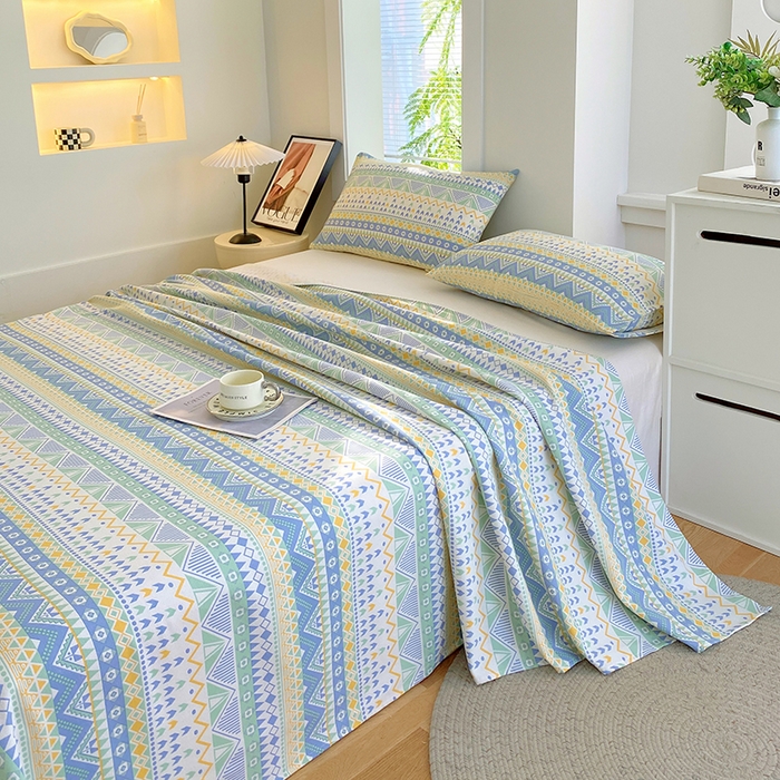 91家纺网 家纺一手货源 找家纺 爱彼家纺 2026新款古艺粗纱老粗布加厚加密凉席席子床单三件套 雅兰特