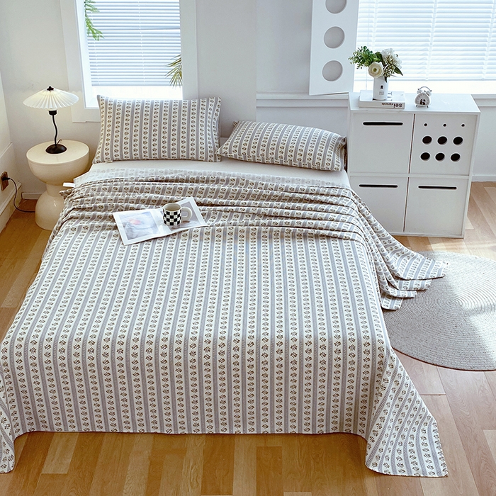 91家纺网 家纺一手货源 找家纺 爱彼家纺 2026新款古艺粗纱老粗布加厚加密凉席席子床单三件套 陌微