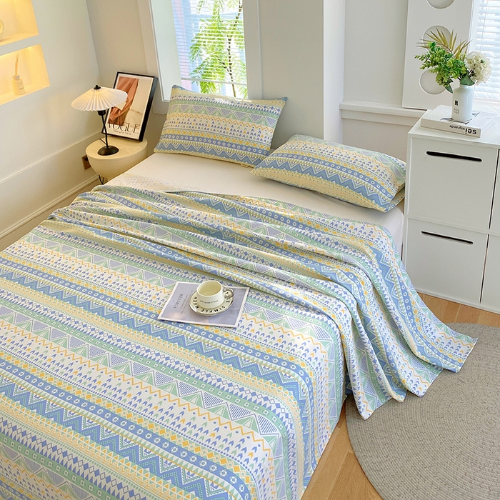 91家纺网 家纺一手货源 找家纺 爱彼家纺 2026新款古艺粗纱老粗布加厚加密凉席席子床单三件套 雅兰特