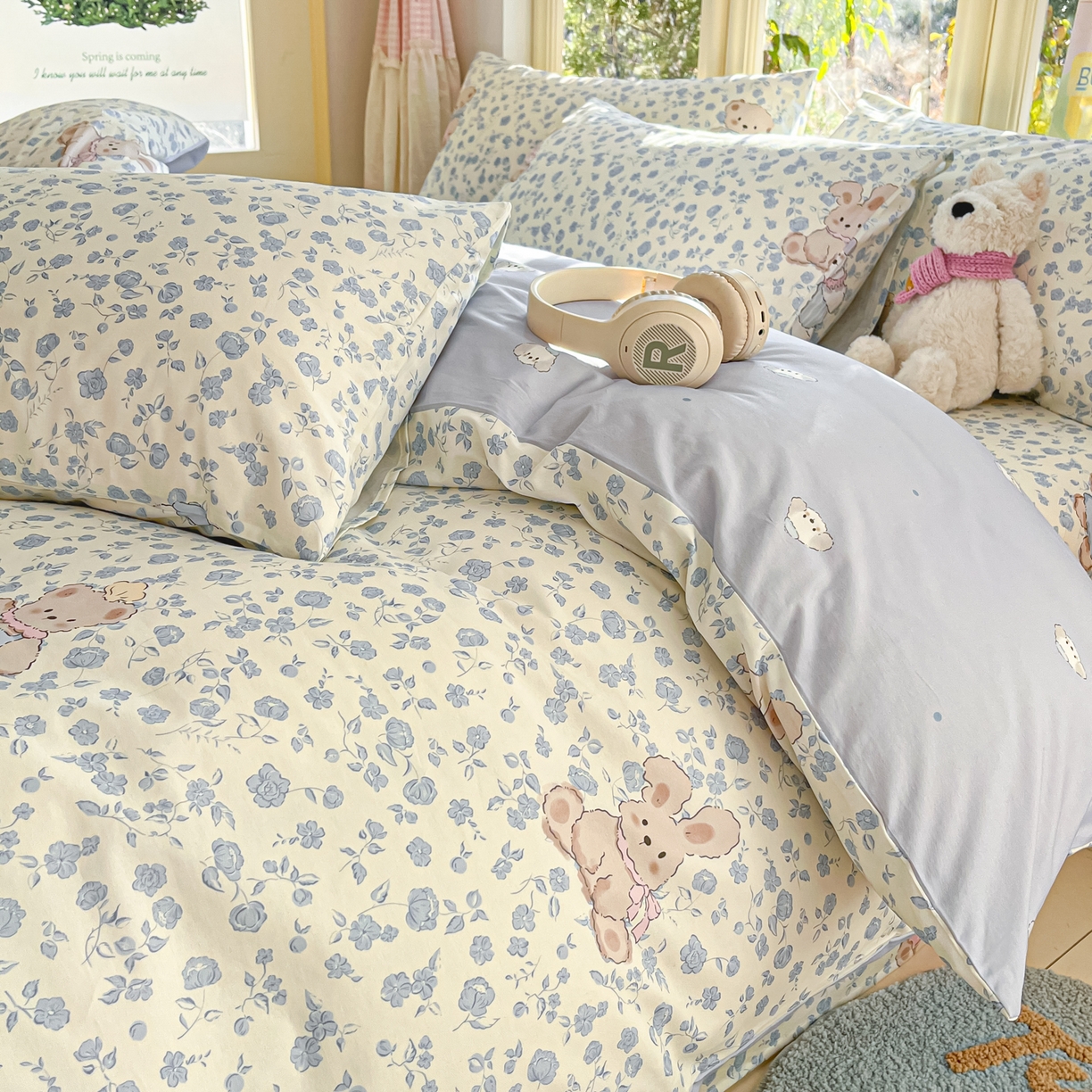 91家纺网 家纺一手货源 找家纺 寻米 2026新款13070全棉纯棉印花单床笠床笠单件-风格二 甜梦小熊