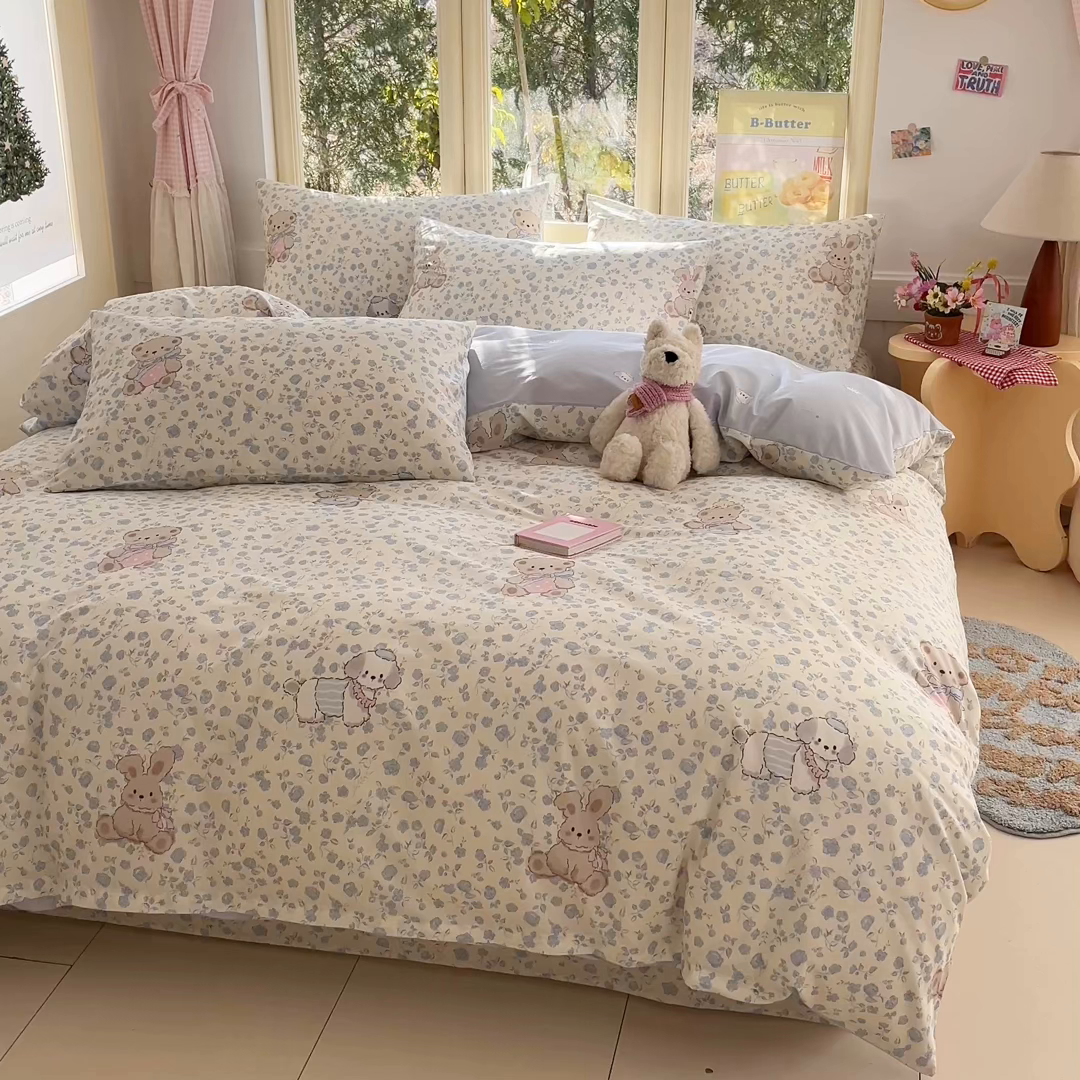 91家纺网 家纺一手货源 找家纺 寻米 2026新款13070全棉纯棉印花单床笠床笠单件-风格二 甜梦小熊