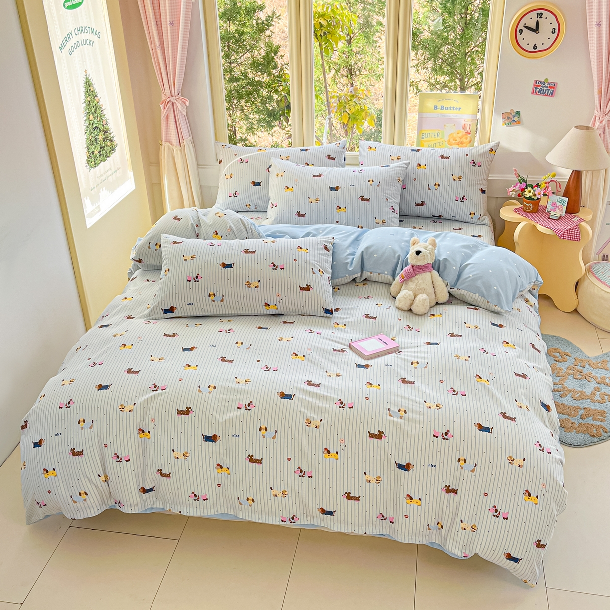 91家纺网 家纺一手货源 找家纺 寻米 2026新款13070全棉纯棉印花单床笠床笠单件-风格二 小狗没烦恼-兰