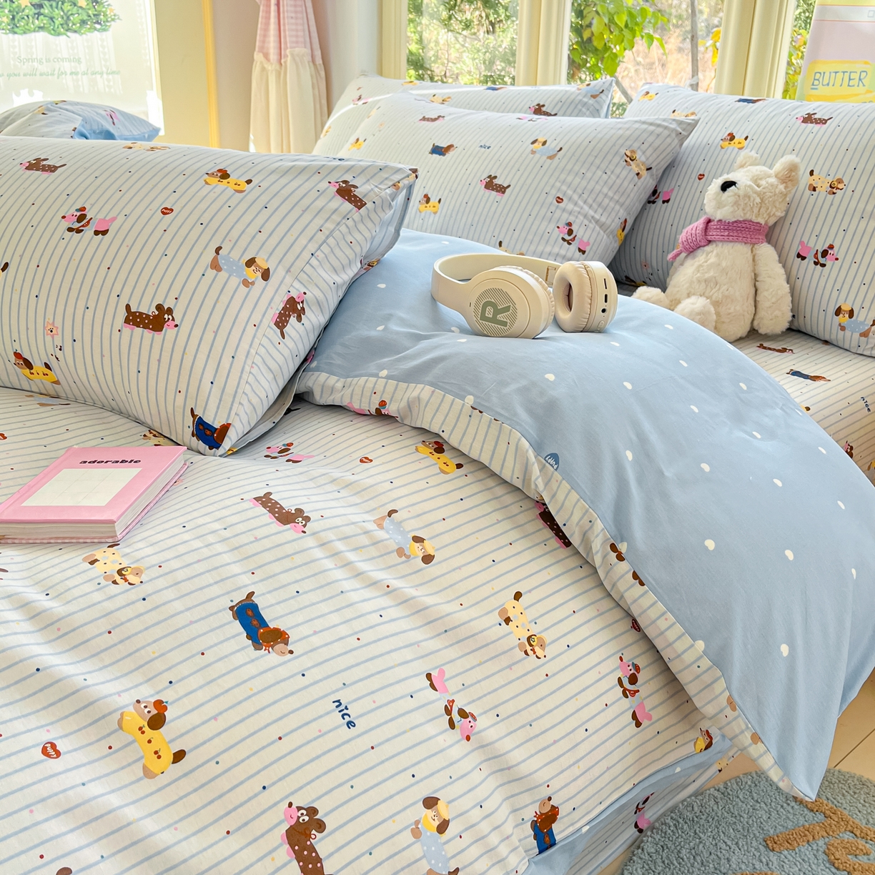 91家纺网 家纺一手货源 找家纺 寻米 2026新款13070全棉纯棉印花单床笠床笠单件-风格二 小狗没烦恼-兰