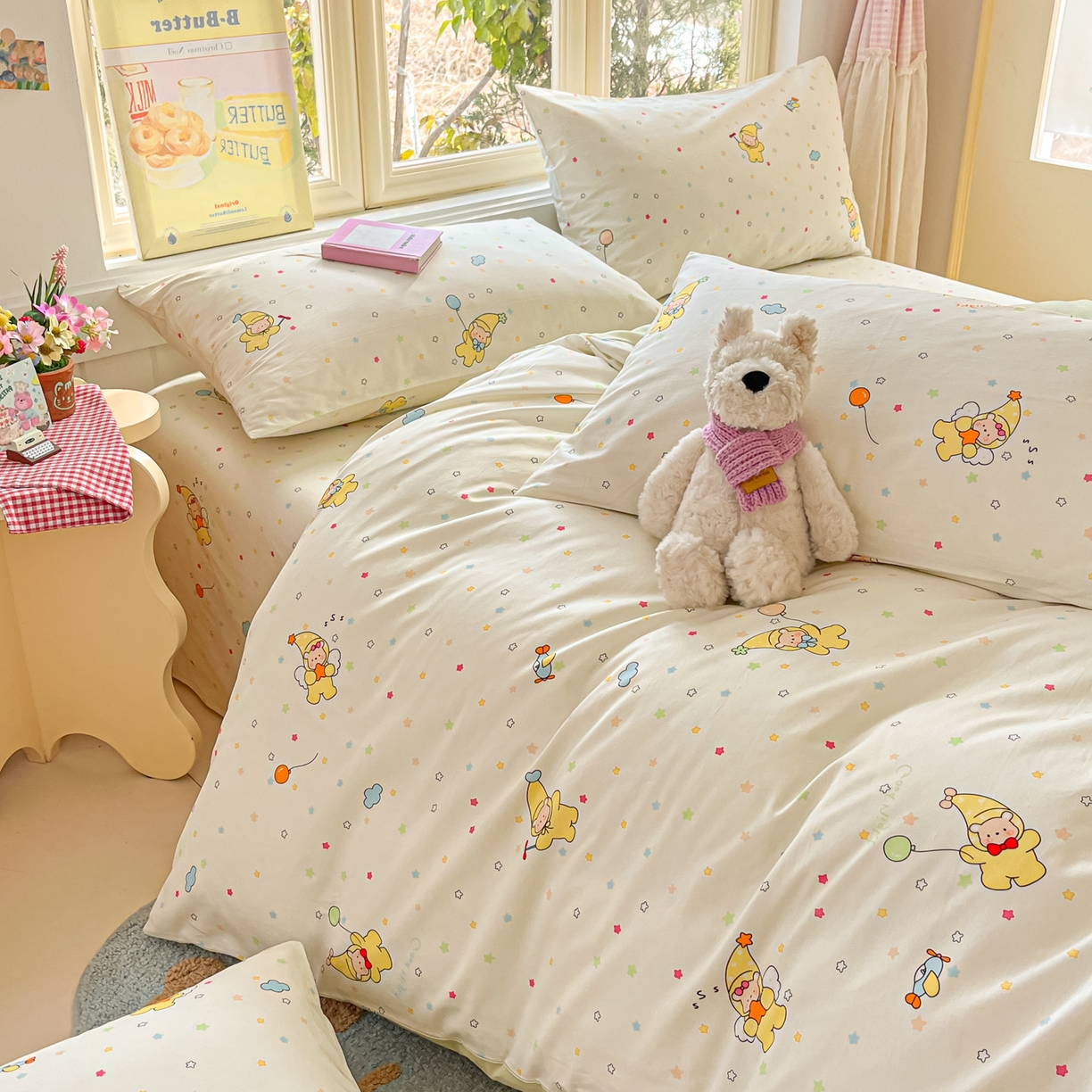 91家纺网 家纺一手货源 找家纺 寻米 2026新款13070全棉纯棉印花单床笠床笠单件-风格二 星星小熊