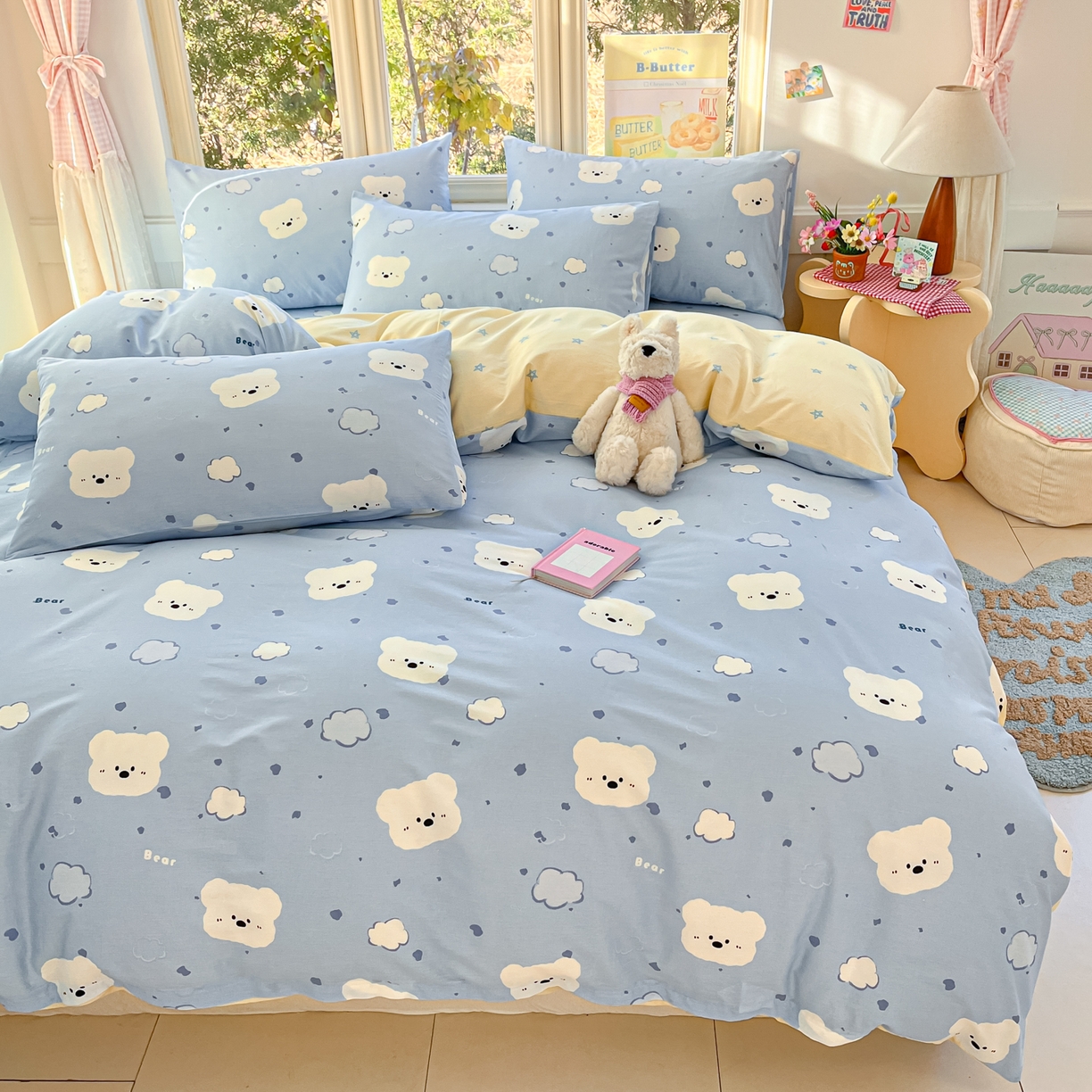 91家纺网 家纺一手货源 找家纺 寻米 2026新款13070全棉纯棉印花单床笠床笠单件-风格二 云朵小熊