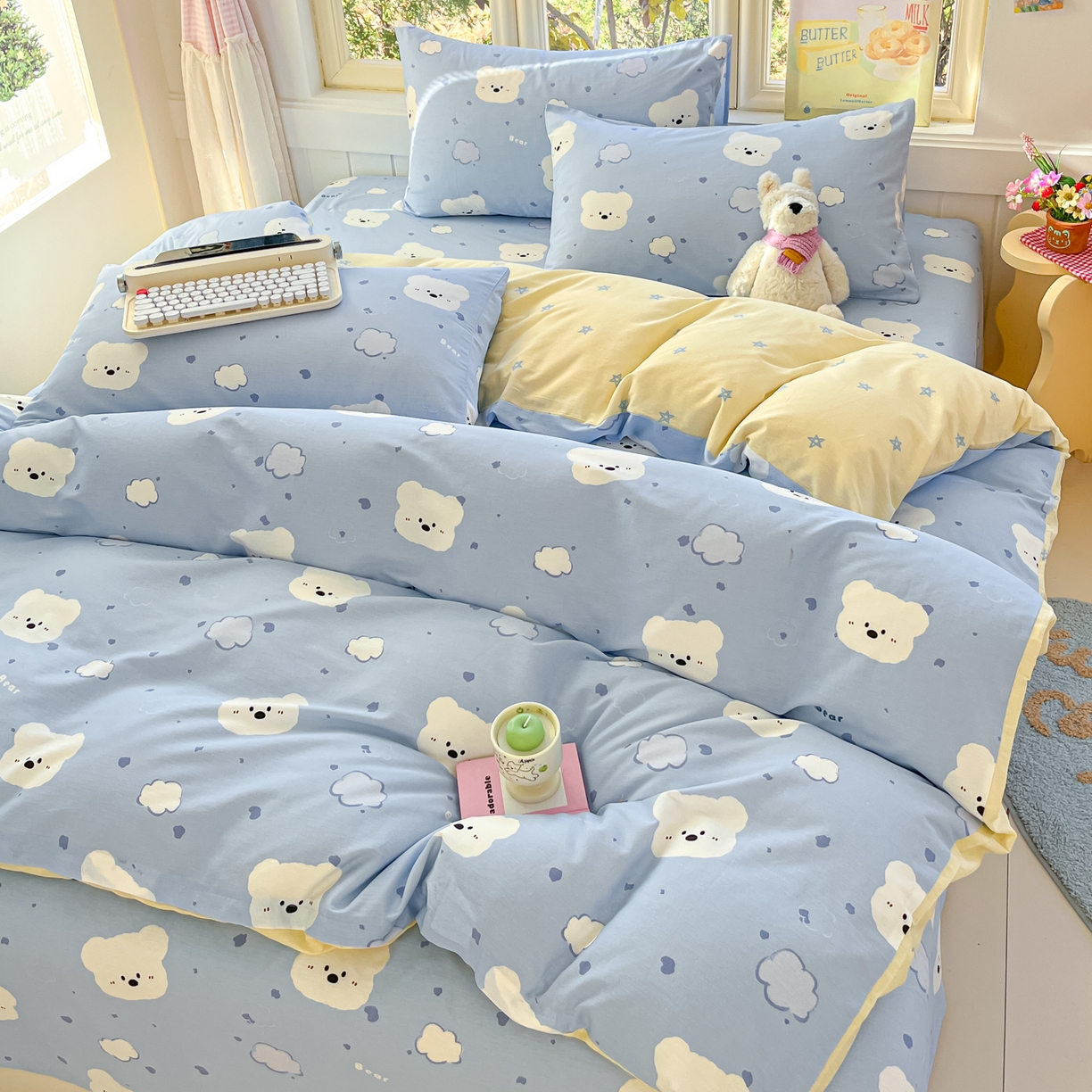 91家纺网 家纺一手货源 找家纺 寻米 2026新款13070全棉纯棉印花单床笠床笠单件-风格二 云朵小熊